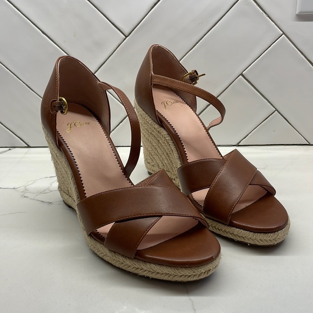 NWOT Size 7.5 tan leather Jcrew wedges